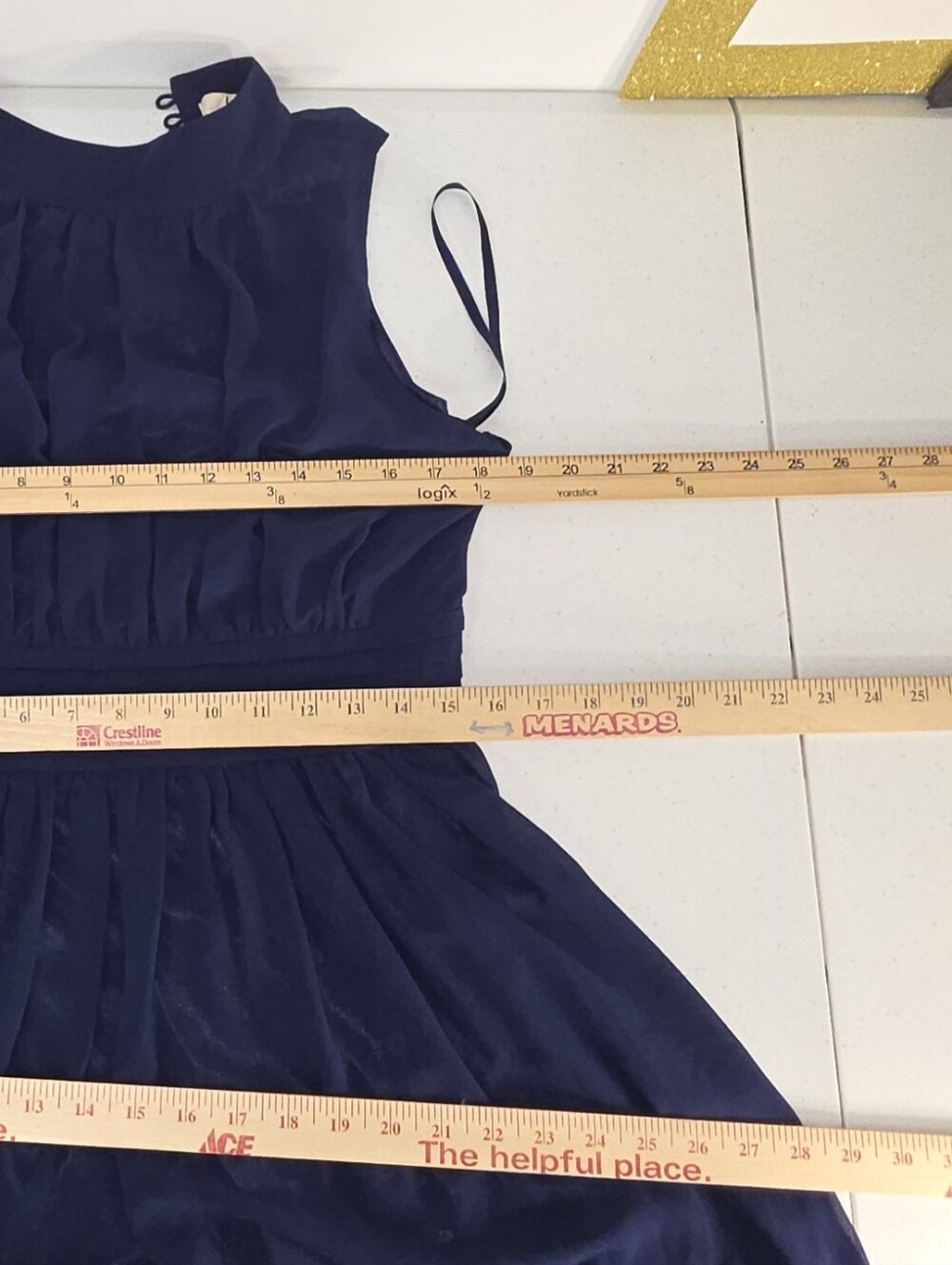 Ya Los Angeles Windy City Navy Halter Midi Dress Sz L Side Zip Lined Chiffon - Picture 16 of 16
